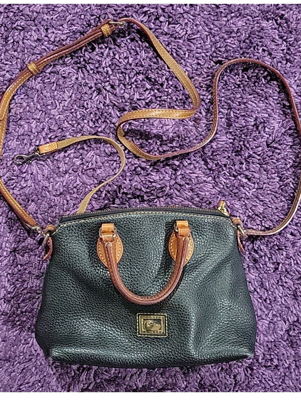 Vintage Dooney & Bourke Dillen Black Pebble Leather Crossbody Satchel